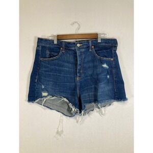 Old Navy Sky-Hi A-Line Denim Shorts Womens 16 Blue Distressed Button Fly Raw Hem